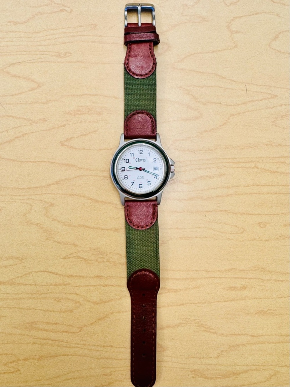 Vintage Orvis 29.3 mm Military Style Men’s Watch White/green with leather strap - Picture 4 of 4